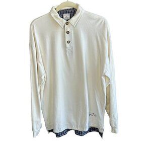 Structure Men's Beige Long Sleeve Henley Polo Shirt Outdoors Work Size M